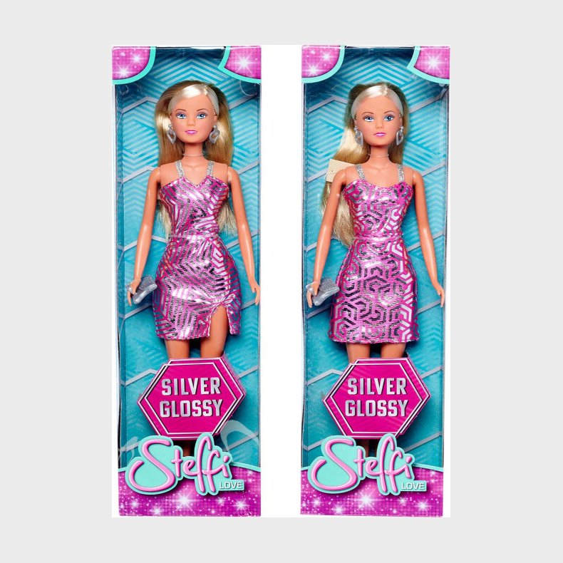 Steffi Love Dukke - Silver Glossy Glitter Kjole - 29 Cm - Assorteret