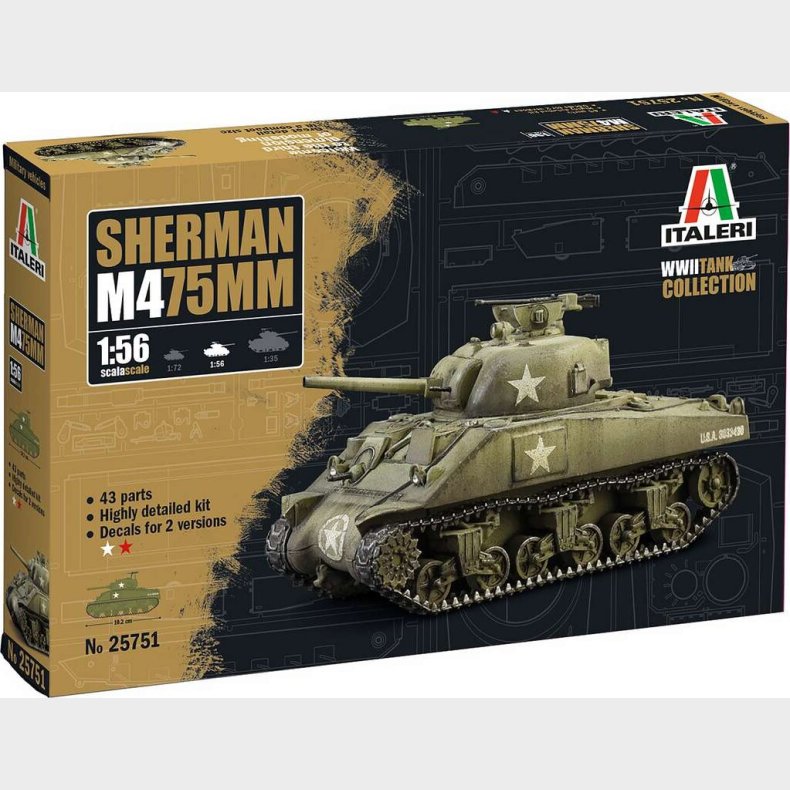 Italeri - M4 75 Mm Sherman Modeltank Byggest - 1:56 - 25751