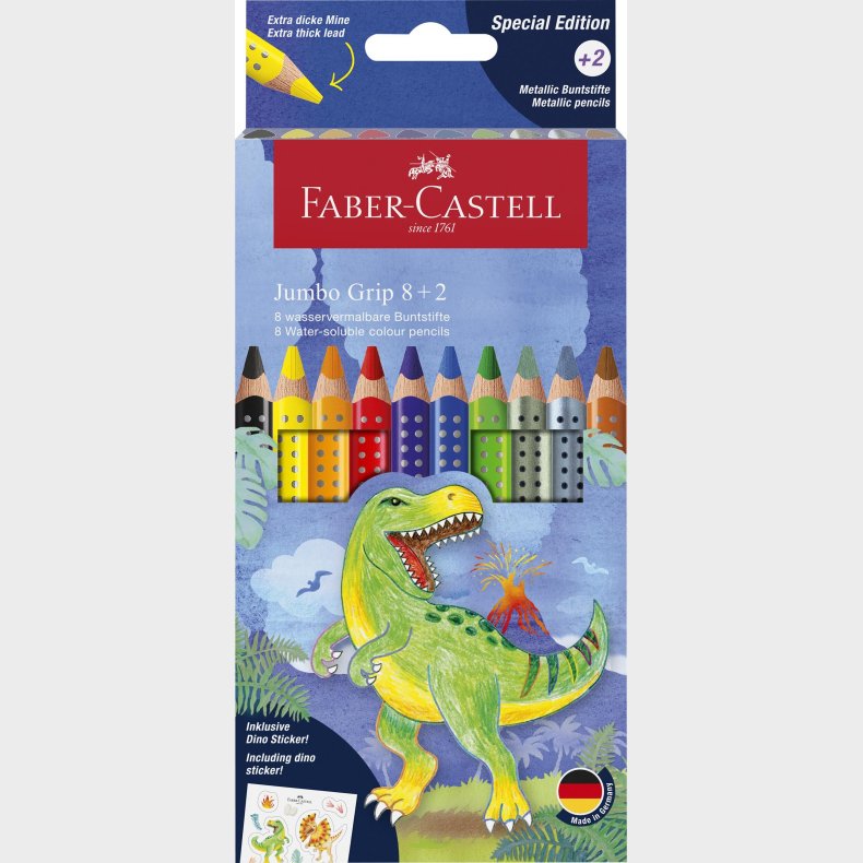 Faber-castell - Cp Jumbo Grip Dino 8+2 Cardboard Wallet (110922)