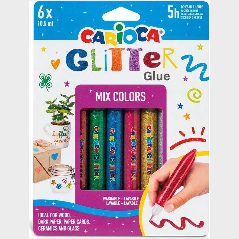 Carioca - Glitter Glue - Glimmer Lim - Mix - 10,5 Ml - 6 Farver