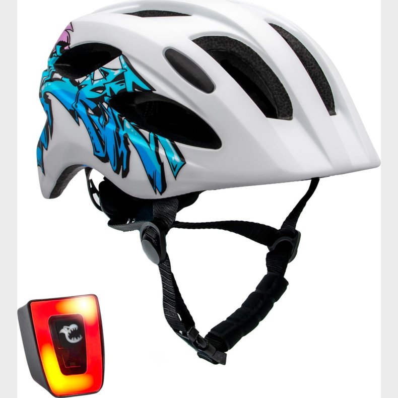 Crazy Safety - Cykelhjelm Til Brn - Hvid Med Bl Graffiti - 54-58 Cm