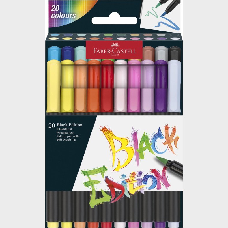 Faber-castell - Brush Pen Black Edition Set (20 Pcs) (116452)