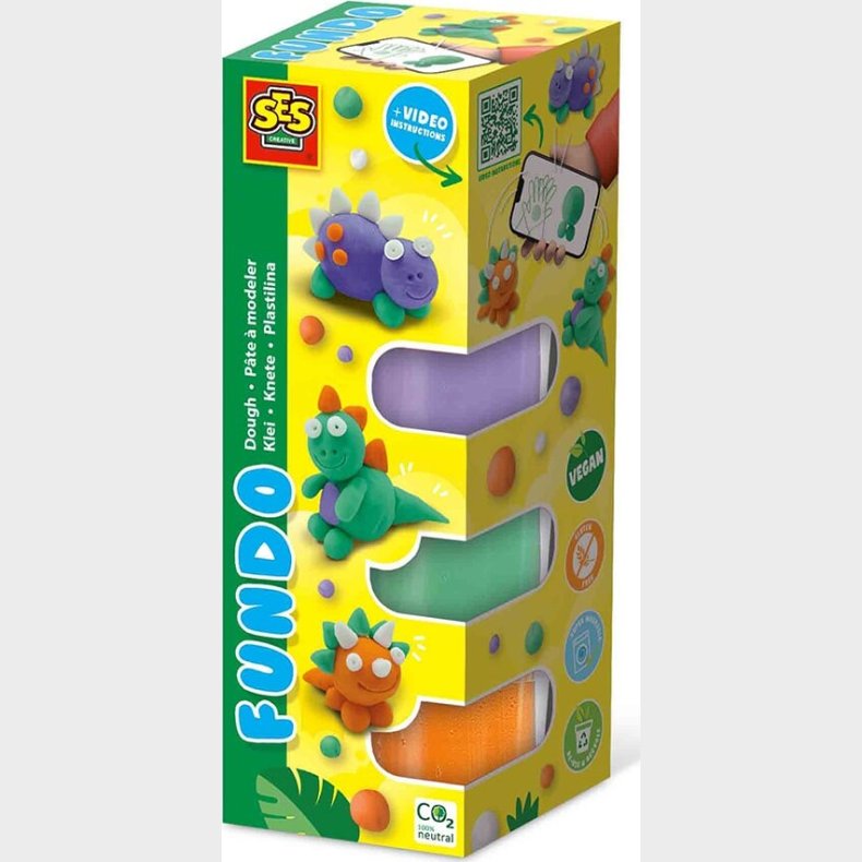 Ses Creative - Modellervoks - Fundo Dinosaurer 3x90gr 1x40gr