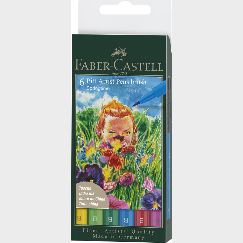 Faber-castell - India Ink Pitt Artist Pen B Spring (6 Pcs) (167177)