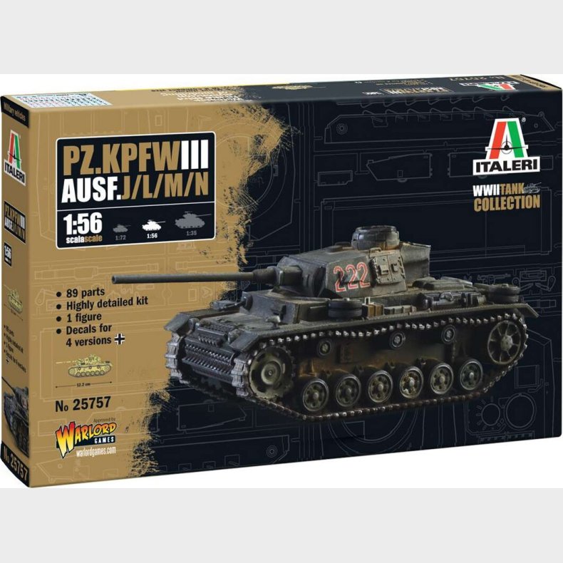 Italeri - Pz.kpfw. Iii Ausf. J/l/m/n Tank Byggest - 1:56 - 25757