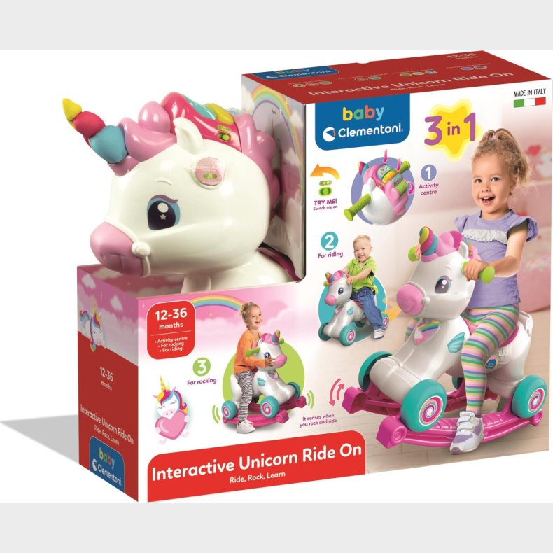 Baby Clementoni - Interactive Unicorn Ride On - 3-i-1 Gbil