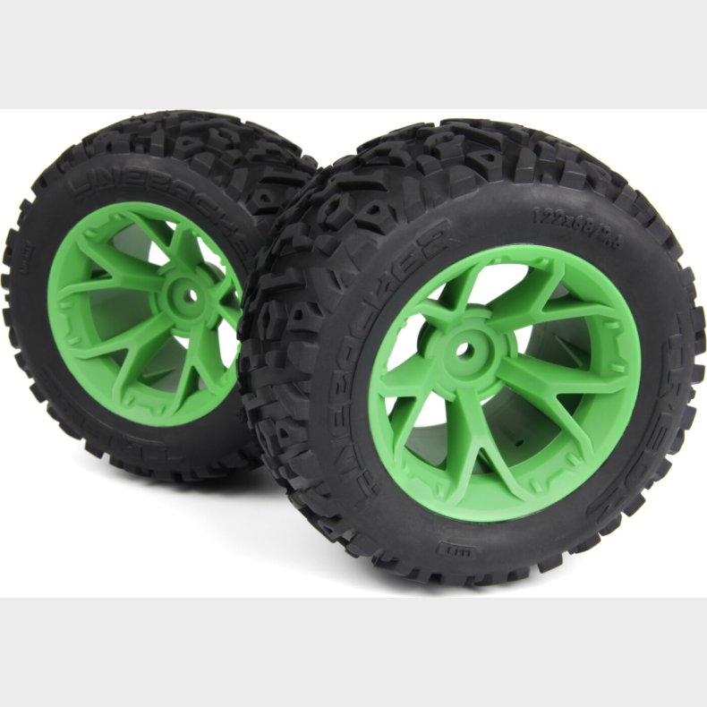 Mounted Linebacker Tire On Mt Wheel (green/2pcs) - Mv150682 - Maverick Rc