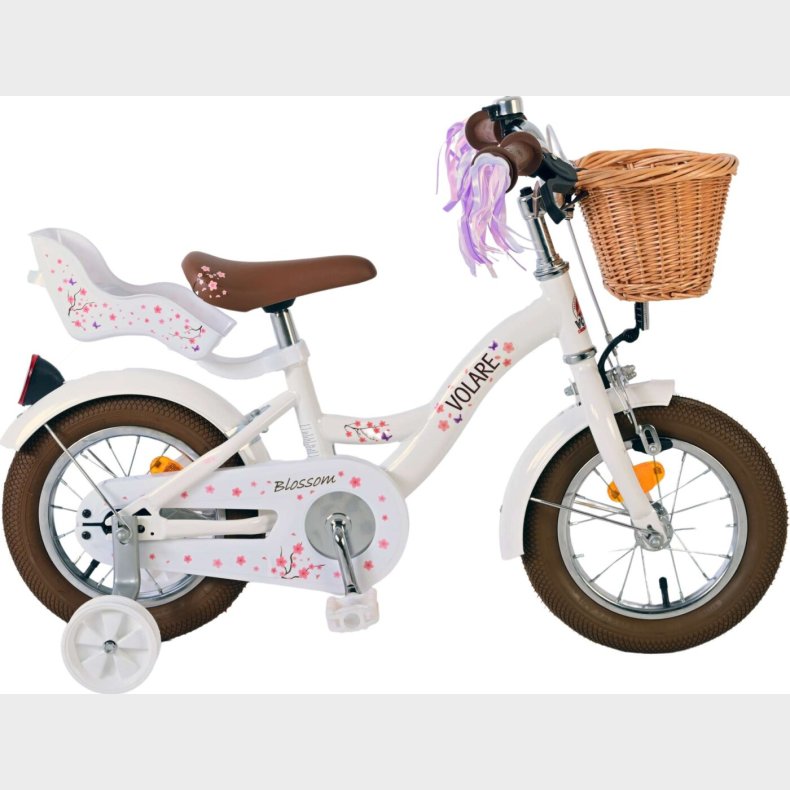 Volare - Brnecykel Med Stttehjul - 12'' Tommer - Blomster - Hvid