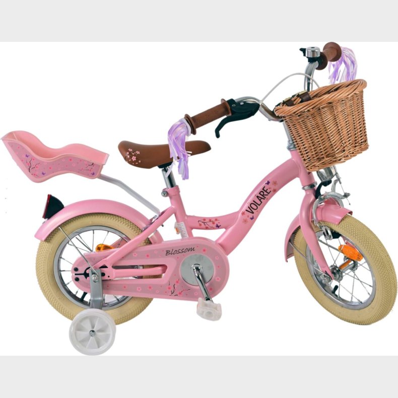 Volare - Brnecykel Med Stttehjul - 12'' Tommer - Blomster Pink