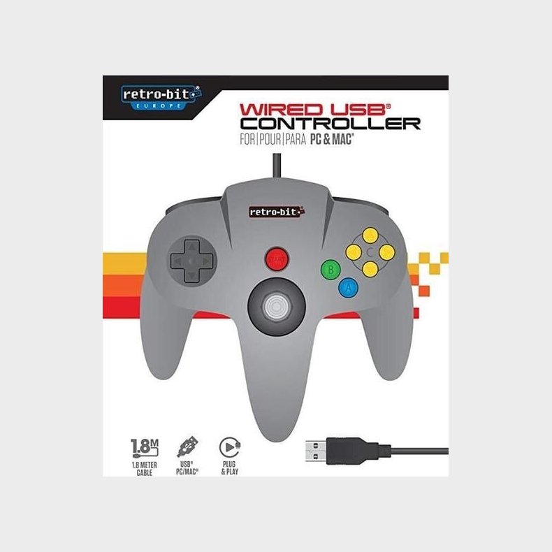 Retro-bit Grey N64 Usb Controller - PC