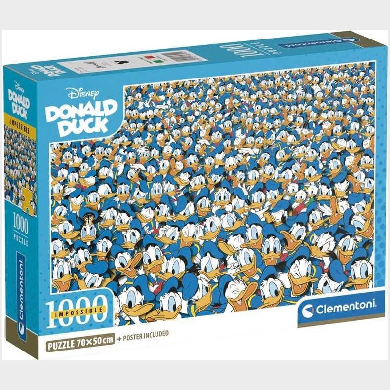 Clementoni Puslespil - Impossible Donald Duck - High Quality - 1000 Brikker