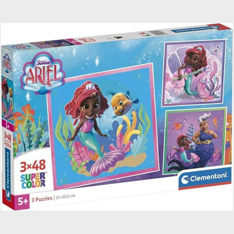 Clementoni Puslespil - Disney Ariel - Super Color - 3x48 Brikker