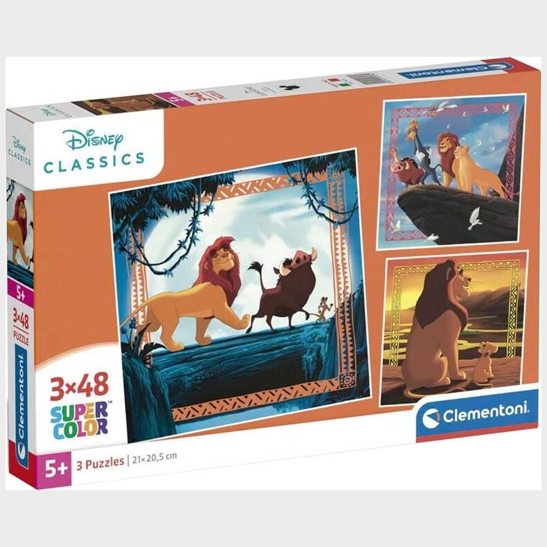 Clementoni Puslespil - Disney Lvernes Konge 3-i-1 - 3x48 Brikker