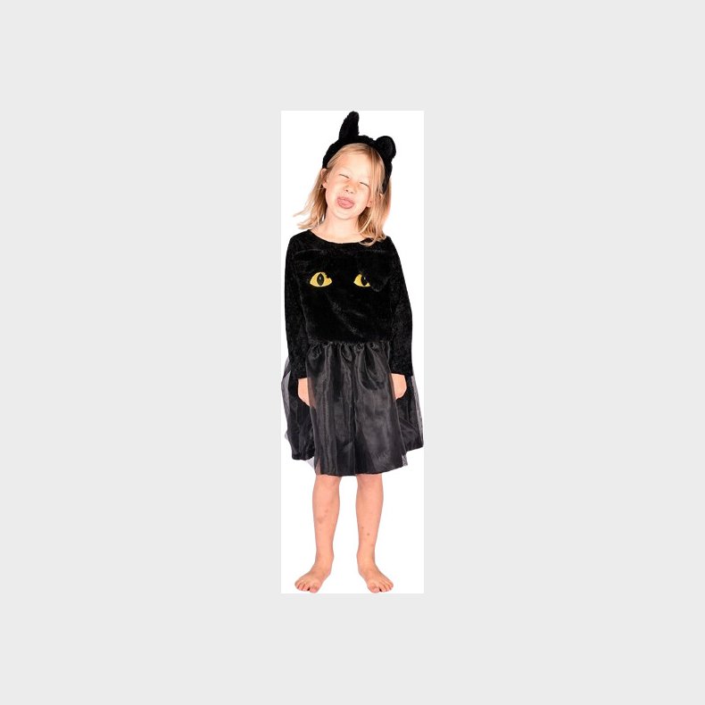 Den Goda Fen - Black Cat Dress W. Head Piece (98-104 Cm) (f77010)