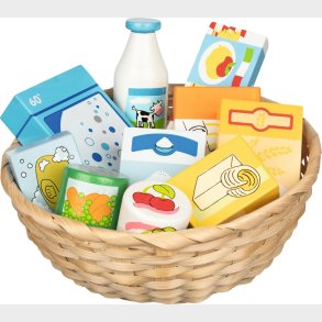 Goki - Legetjsbutik Miniaturer I En Kurv, Mad Og Husholdningsartikler