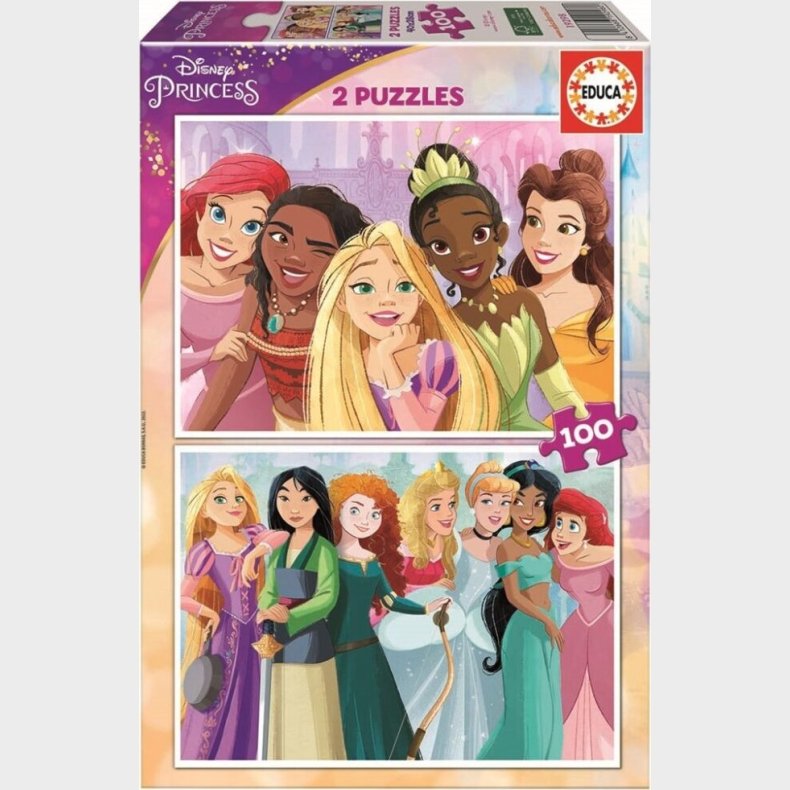 Educa - Puslespil I Tr Med 2x100 Brikker - Disney Prinsesser