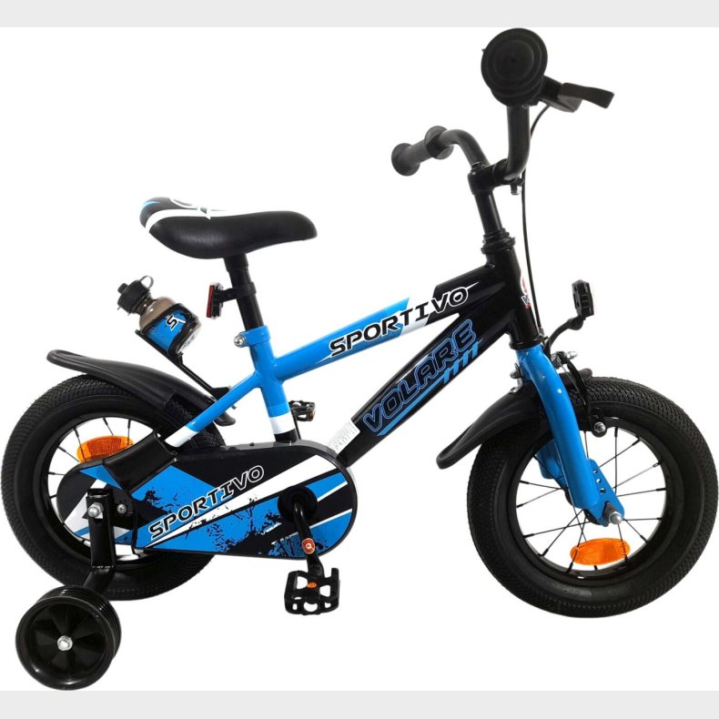 Volare - Brnecykel Med Stttehjul - 12" Tommer - Bl Sort