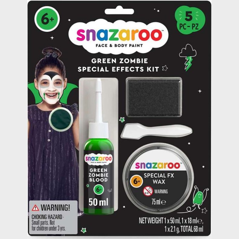 Sminkefarvest Zombie Grn, 5 Dele - 1172242 - Snazaroo