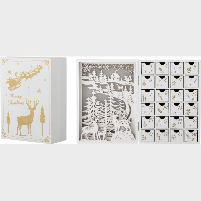 Bloomingville - Elimar Julekalender Med Lys - Hvid - Krydsfiner