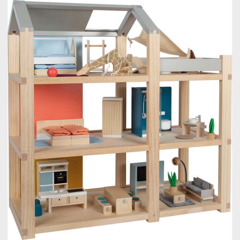 Small Foot - Dukkehus Med Mbler - Tr - Natur