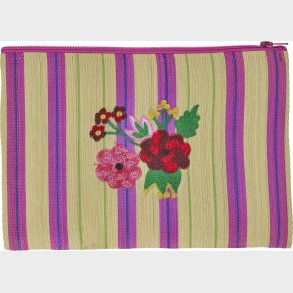 Rice - Genbrugs Plastik Pouch Taske Sand Striber Og Blomsterprint