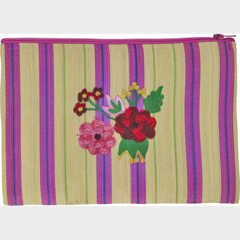 Rice - Genbrugs Plastik Pouch Taske Sand Striber Og Blomsterprint
