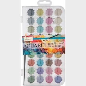 Metallisk Akvarelst Med 36 Farver I En Gennemsigtig Palet