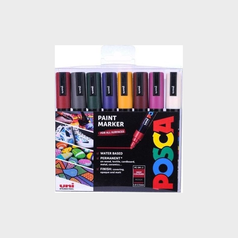 Posca - Pc5m Tusch 2,5 Mm - Dybe Farver, 8 Stk