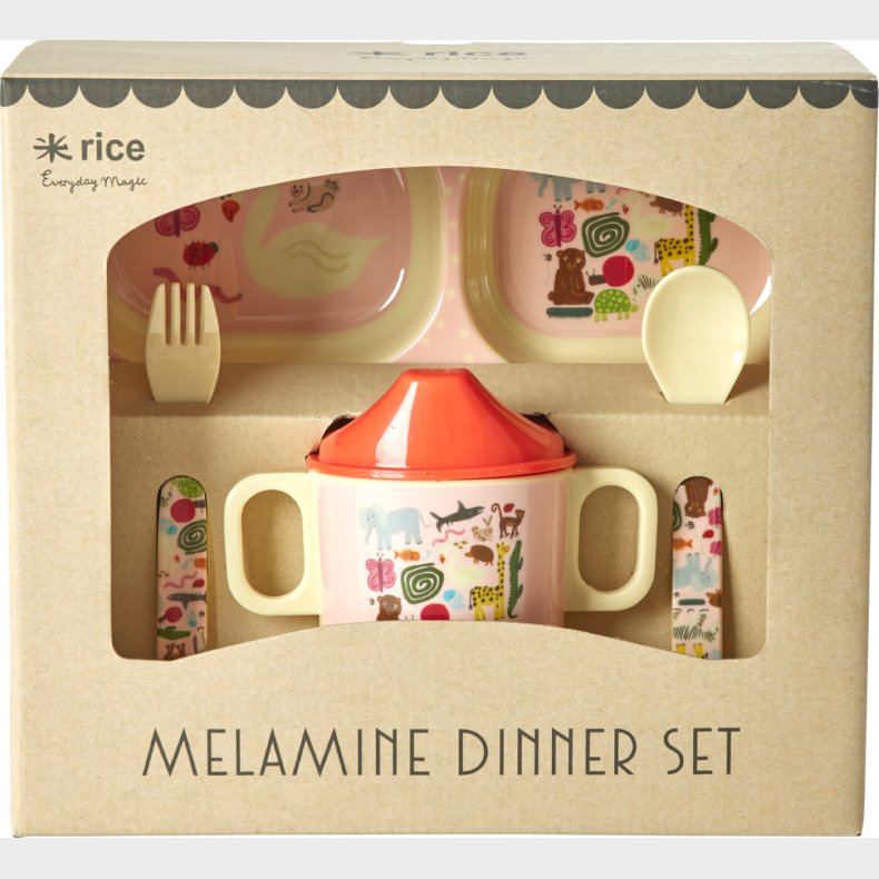 Rice - Melamine Baby Dinner Set - Wildlife Print - Pink