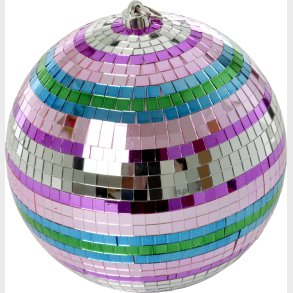 Rice - Disco Ball With Funky Stripes - Pink, Silver, Green, And Blue - Large