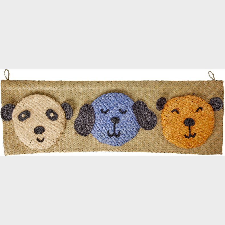 Rice - Raffia Wall Hanger With Animal Face Pockets
