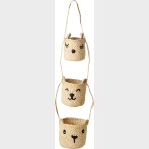 Rice - Raffia 3-tier Hanging Storage With Animal Faces - Natural