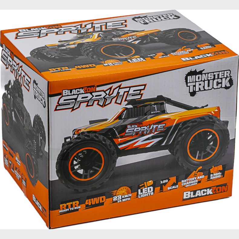 Blackzon - Rc Monster Truck Bil - Spryte Mt 1/20 4wd - Orange