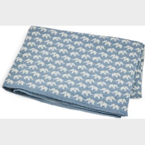 Smallstuff - Babytppe Med Elefanter - Merino Uld Lysebl - 80x100 Cm