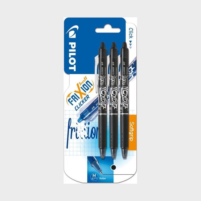 Pilot - Frixion Clicker 0.7 - Sort (pakke Med 3)