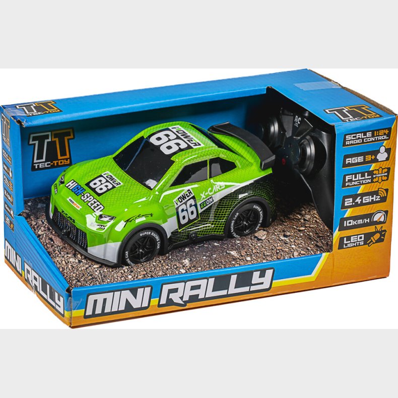 Mini Rally R/c 1:24 2,4ghz W/light, Green - Tec-toy