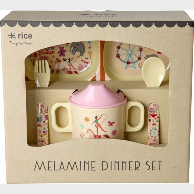 Rice - Melamine Baby Dinner Set - Fun Fair Print - Pink