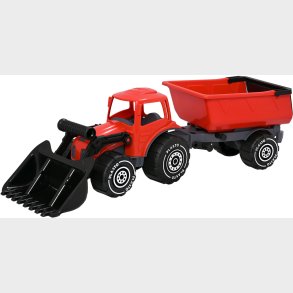 Plasto Traktor m. Frontlsser &  Anhnger, Rd/Sort