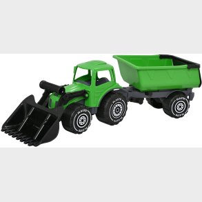 Plasto Traktor m. Frontlsser &  Anhnger, Grn/Sort