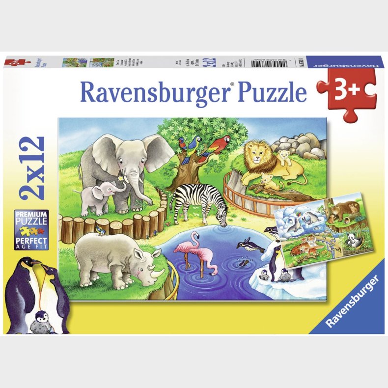 Ravensburger Puslespil Dyr i Zoo 2x12 Brikker