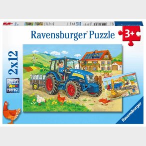 Ravensburger Puslespil Traktor &  Gravemaskine 2x12 Brikker