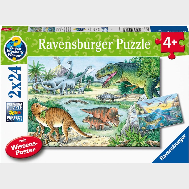 Ravensburger Puslespil Dinosaurusser p Land &amp;  i Vand 2x24 Brikker
