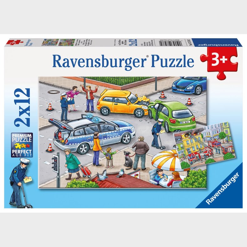 Ravensburger Puslespil Politi og Brandbil 2x12 Brikker