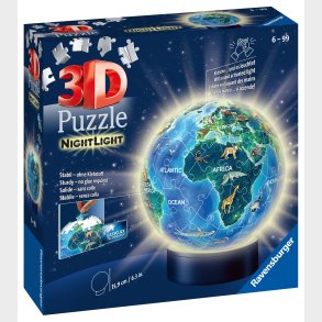 Ravensburger 3D Puslespil Globus Dyr, Natlampe 72 Brikker, Brnelampe