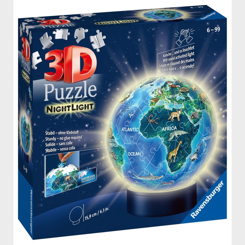 Ravensburger 3D Puslespil Globus Dyr, Natlampe 72 Brikker, Brnelampe