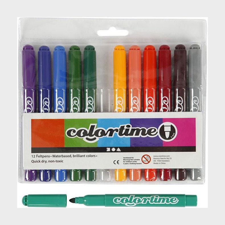 Colortime Tusser med 5 mm Filtspids, Kompletterende Farver, 12 stk.