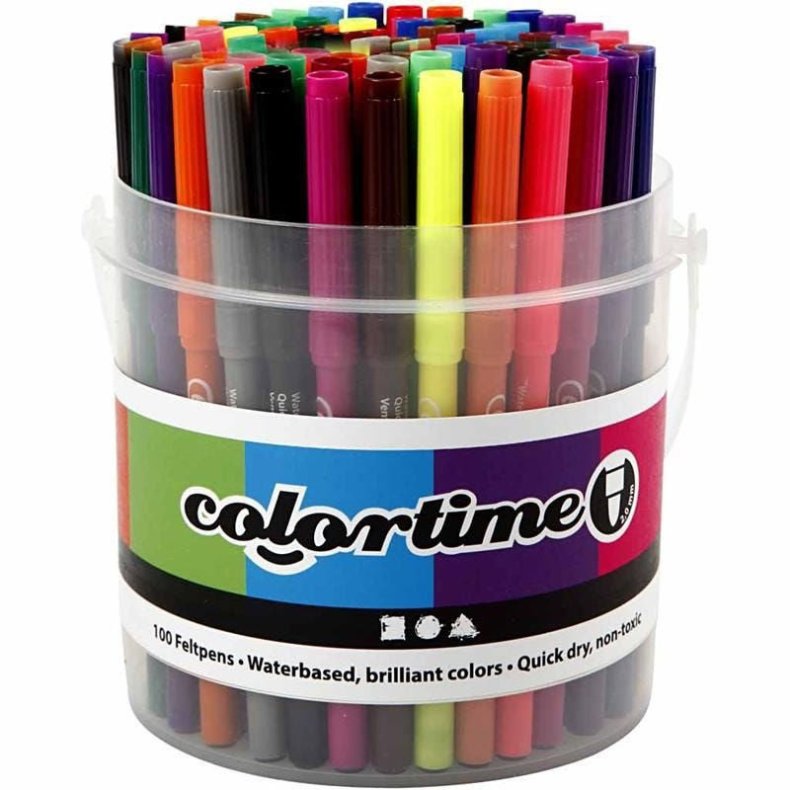 Colortime Tusser med 2 mm Filtspids, Blandede Farver, 100 stk.