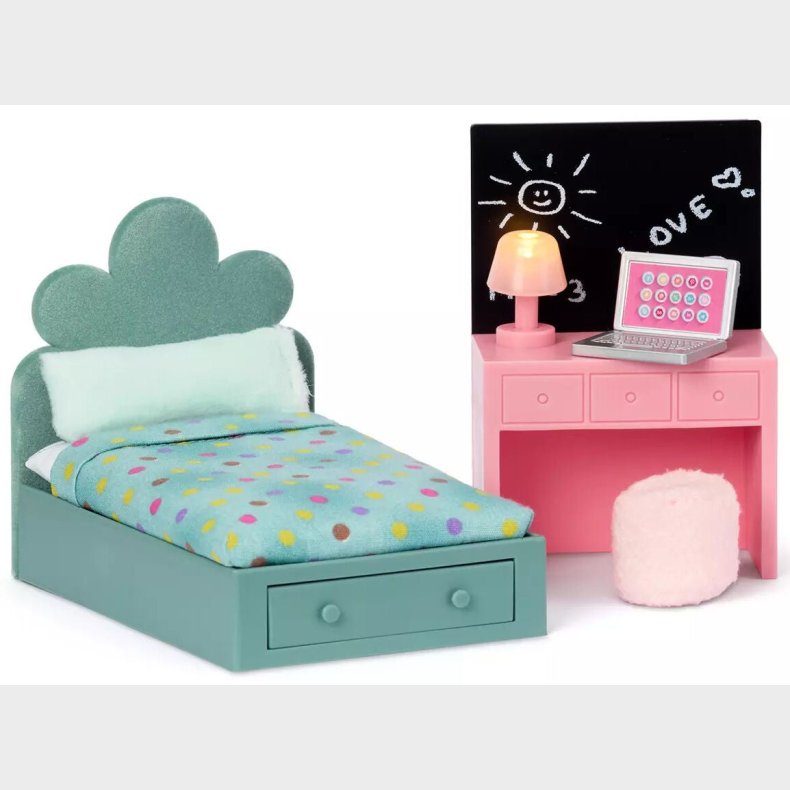 Lundby Teenage Room Set Dukkehustilbehr, Grn/Lyserd