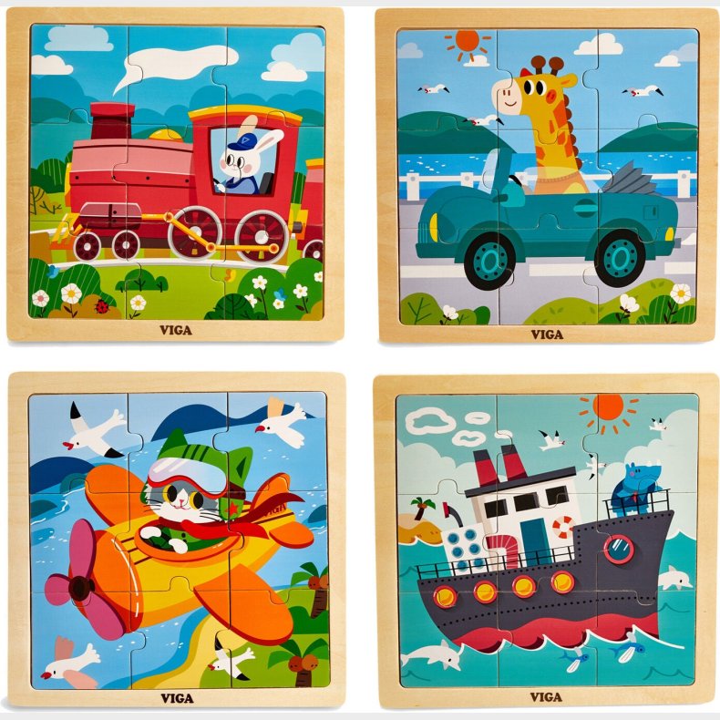 VIGA Puslespil 4-pak Kretj