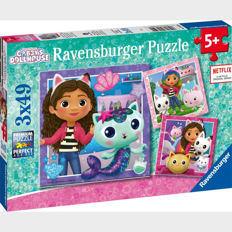 Ravensburger Puslespil Gabby's Dollhouse 3 x 49 Brikker
